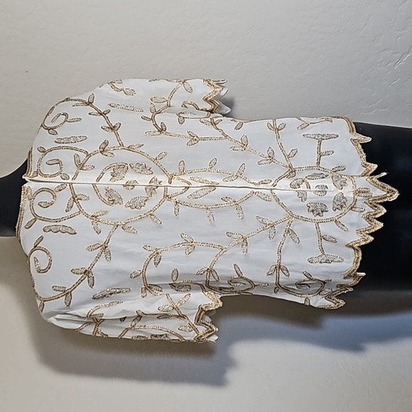 Vintage White Ivory Gold Beaded Short Sleeve Blouse Top Shirt Sz. L - Picture 6 of 10